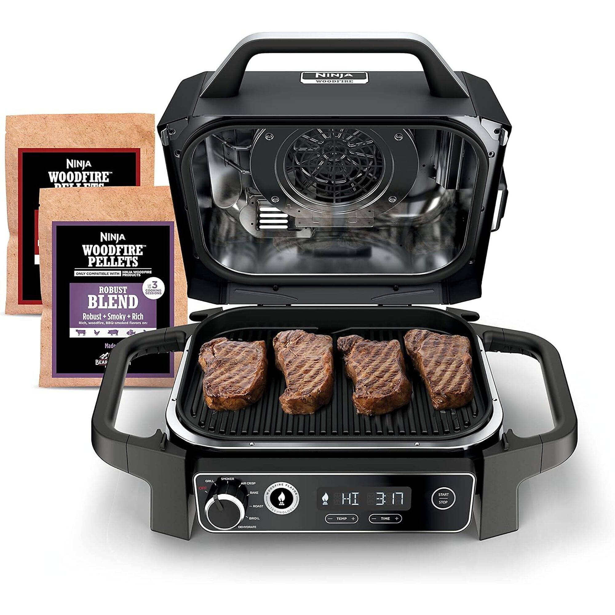 Ninja Woodfire Series 7-in-1 Grill, BBQ, Roast, Air Fry, Dehydrate, Broil, Smoke, Portable, Weather Resistant, Model# OG701